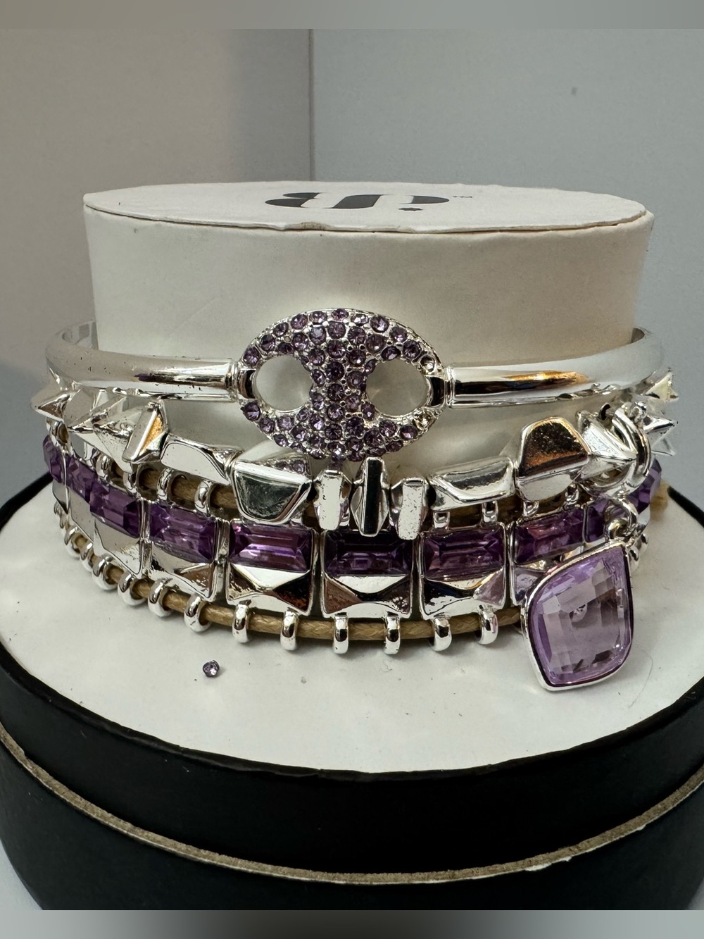 Bomb Party BP She’s a Gorgeous Gem Stacks Bracelet Set, Purple, Silver